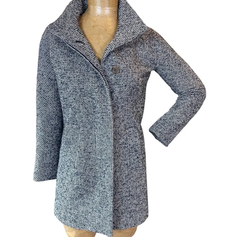 J. Crew Factory Wool Blend Tweed City Pea Coat Sz 00 Black White #246G - Picture 4 of 11